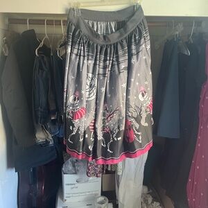Pinup Couture Gray and Pink Skeleton Dance A-Line Skirt